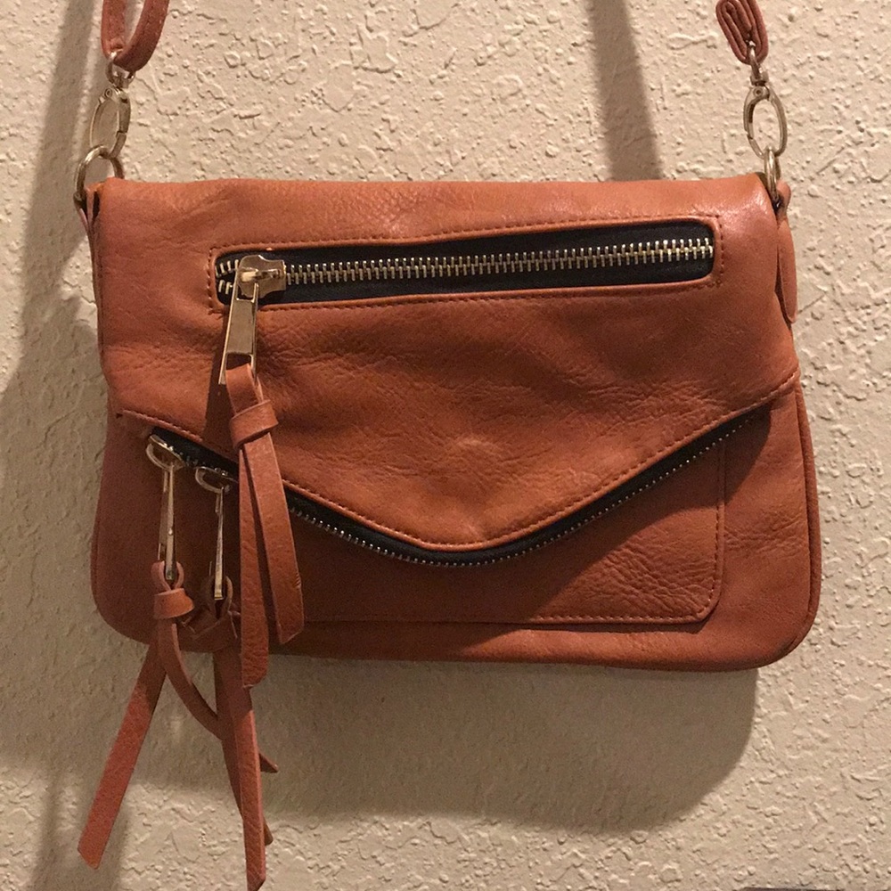 Brown Leather Embossed Crossbody Purse